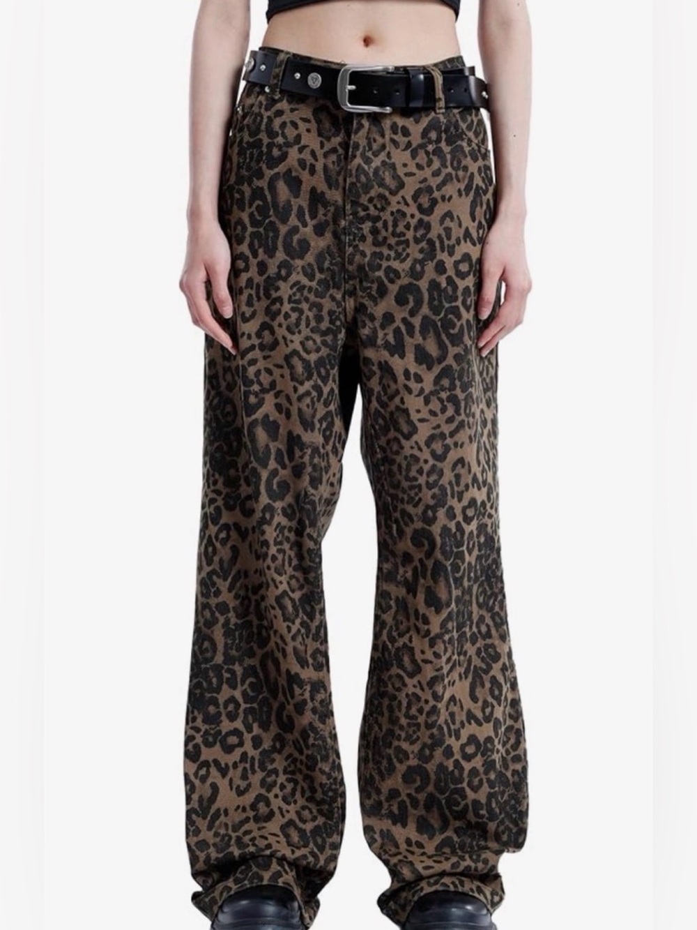 Elfric Eden Leopard Cheetah Print Wide Leg Jeans Y2K Indie Grunge Like New 29